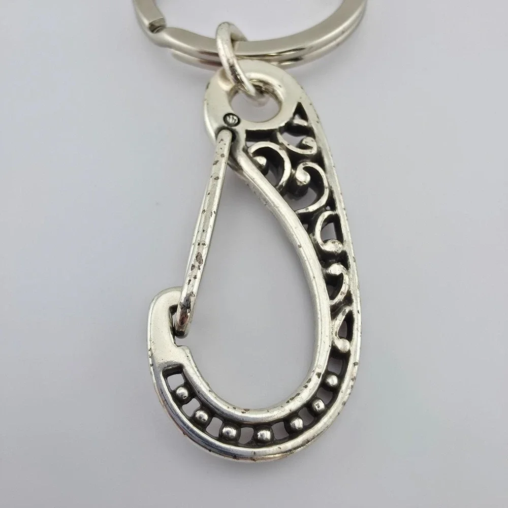BRIGHTON 'Crystal Ball' Key Fob Key Chain Handbag Clip Scrollwork Silver Plate